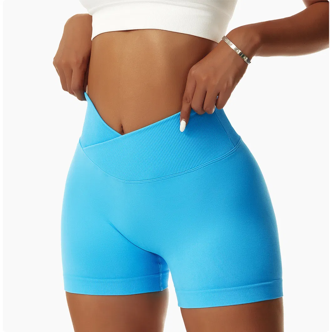 Bdk4596 Women Hip Lifting Elastic Cross Waist Running Fitness Yoga Shorts Tight Seamless Sports Shorts