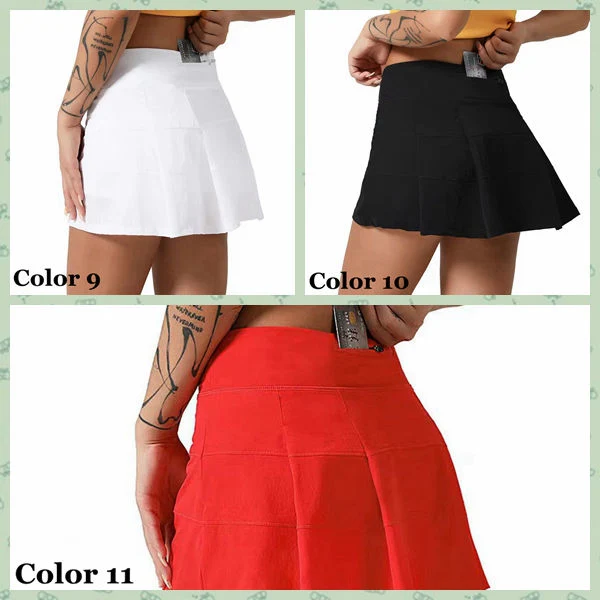 Solid Color Plus Size Elastic Quick Dry High Waist Pleated Tennis Skirts Women Athletic Golf Running Skirt Apparel with Pockets