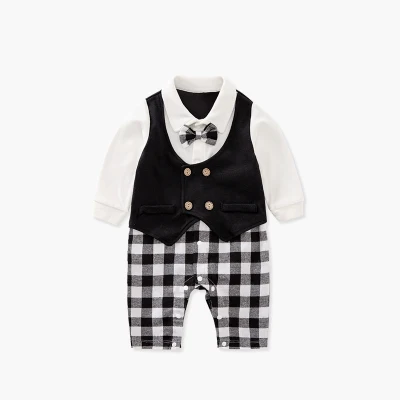 Automne/hiver coton Gentleman nouveau-né bébé vêtements combinaisons vêtements en gros bébé garçons barboteuse