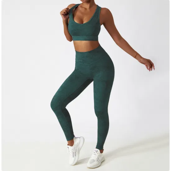 Pantalons de Yoga pour femmes, vêtements d'entraînement, de gymnastique, Push up, taille haute, élastique, teinture par nouage, ensemble de vêtements