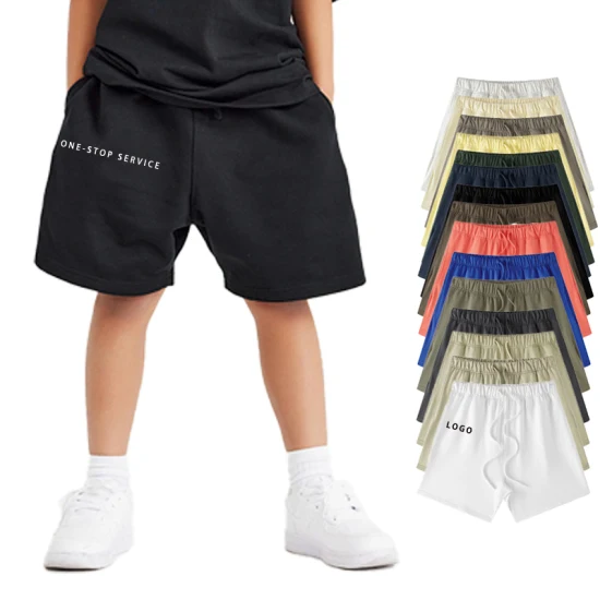 280GSM Vêtements d'été pour enfants Unisexe Enfants 100% Coton Taille haute Plaine Vierge Garçons Logo personnalisé Puff Print Essentials Streetwear Pantalons de survêtement Shorts pour hommes