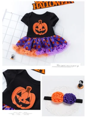 Body citrouille d'Halloween pour bébés filles, jupe Tutu en dentelle avec bandeau Esg16387