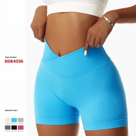 Bdk4596 Short de sport élastique sans couture pour femmes, taille croisée, pour course à pied, Fitness, Yoga, serré